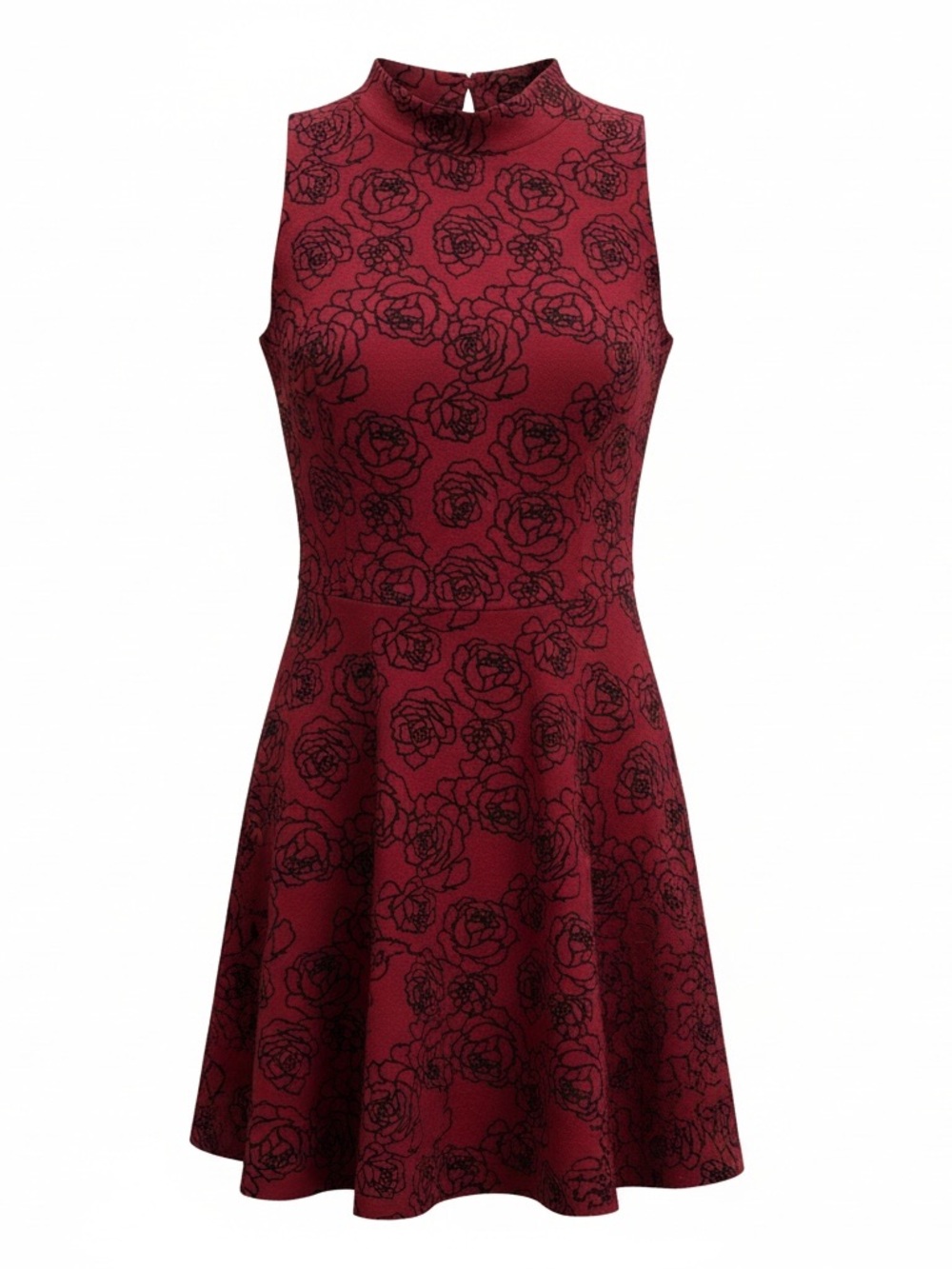 LC Lauren Conrad Burgundy Rose-Print Fit-and-Flare Dress